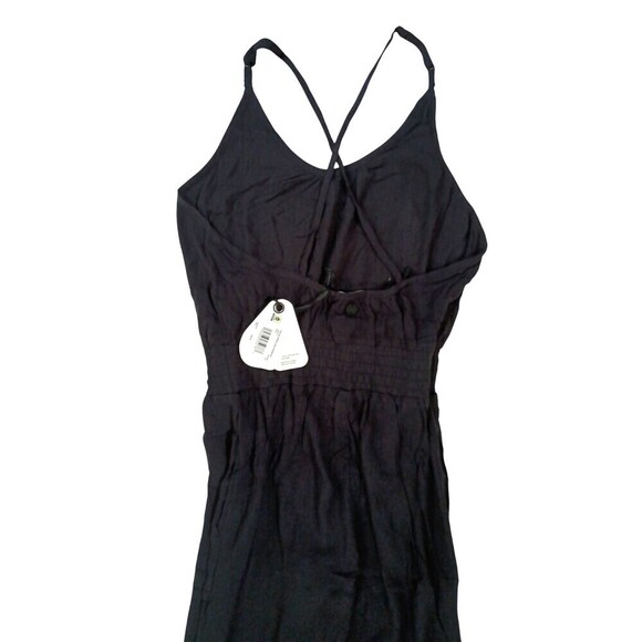 prAna Fernie Jumpsuit Womens XS Black Smocked Waist Crinkled Relaxed Wide Leg - Picture 5 of 10